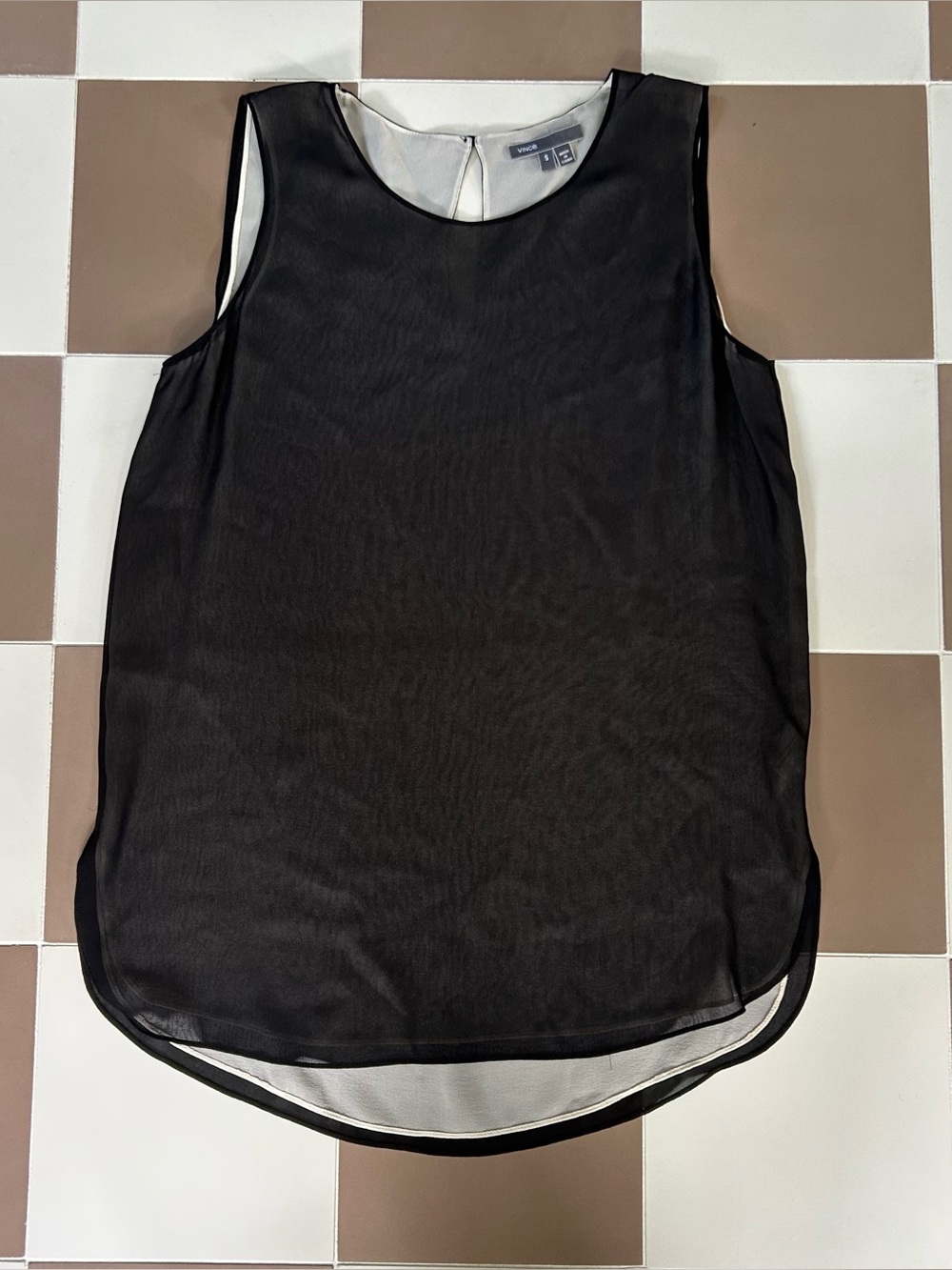 Vince Black Silk Sheer Layered Sleeveless Blouse Tank Top S